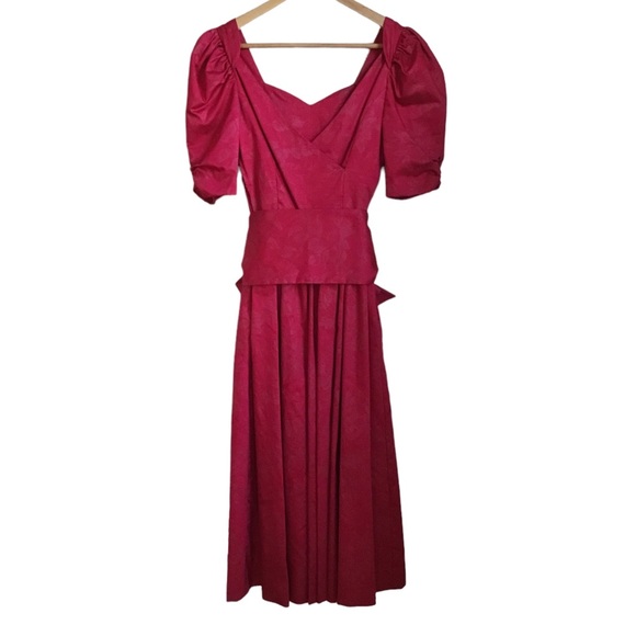 Vintage Laura Ashley Pink Metallic Floral Print Cottage-core Puff Sleeve Dress - Picture 8 of 16